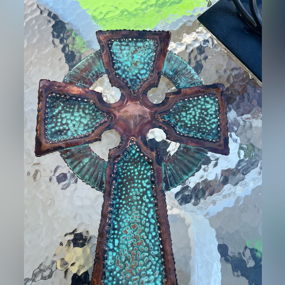 Vintage, hand made and signed beautiful copper cross